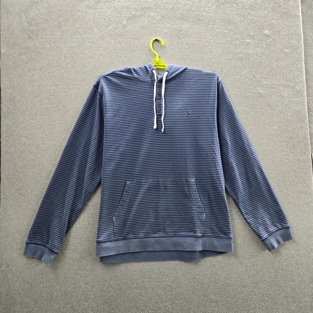 Vineyard Vines Men Sweatshirt XL Blue Embroidered Striped Whale Logo Button